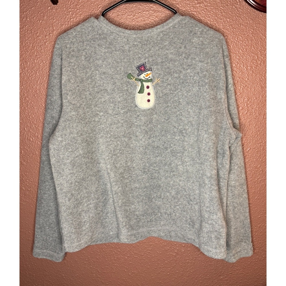 Vintage 90's Grandmacore Gray Snowman Christmas Snowflake Fleece Cardigan M - Picture 4 of 4